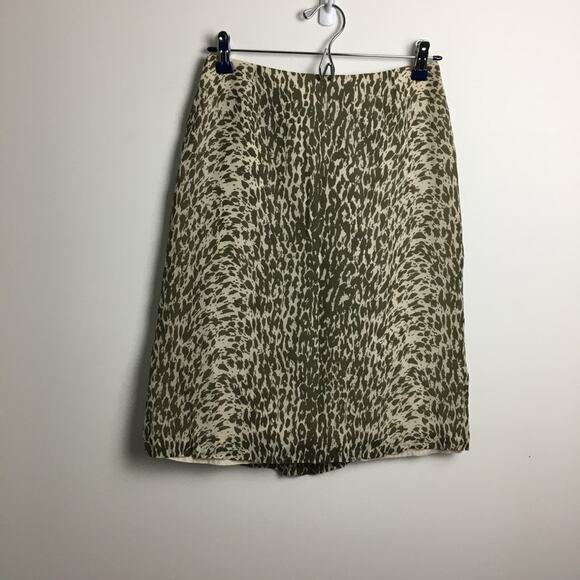 J.Crew Animal Print Skirt Green Beige Size 8 - Picture 3 of 13